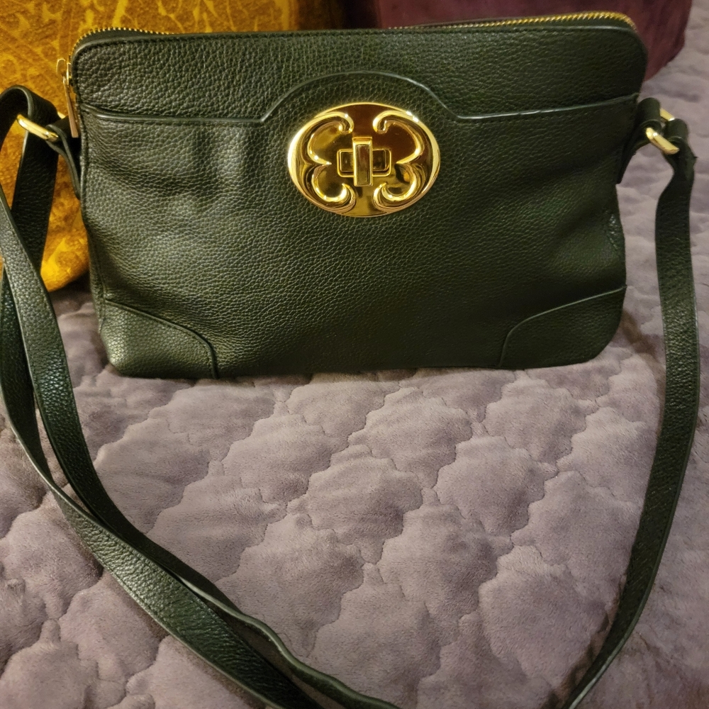 Emma Fox Dark Green Crossbody Bag with Gold Detail